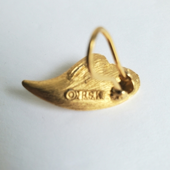 Vintage Rhinestone Gold Tone Earrings Organic Leaf Shape Clip-One 60s BSK - Picture 4 of 6